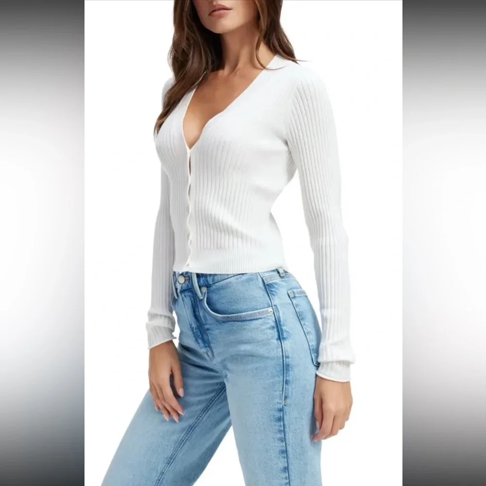 Good American Ribbed Crop Sweater in Ivory Size 5 (~16) - Picture 3 of 7